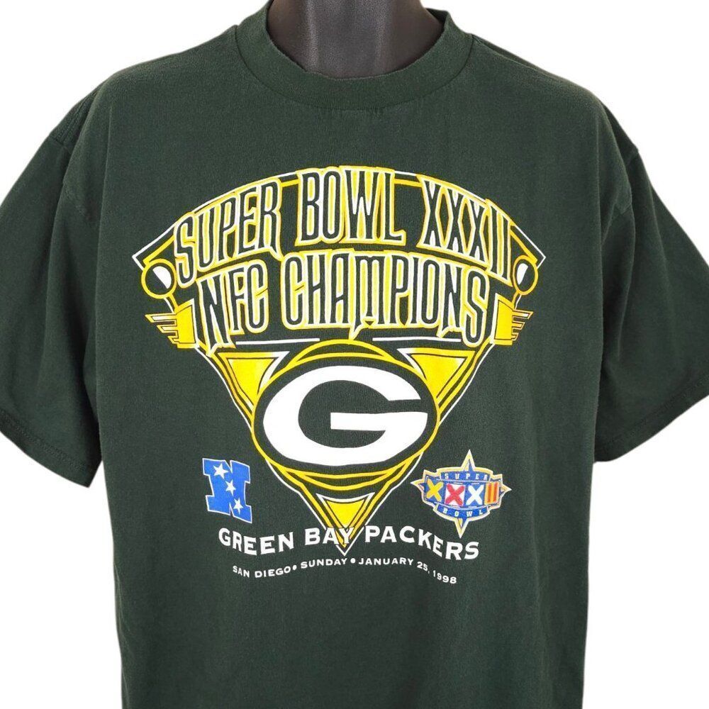 Vintage Green Bay Packers T Shirt Mens Size XL Green 90s NFL Football Super Bowl